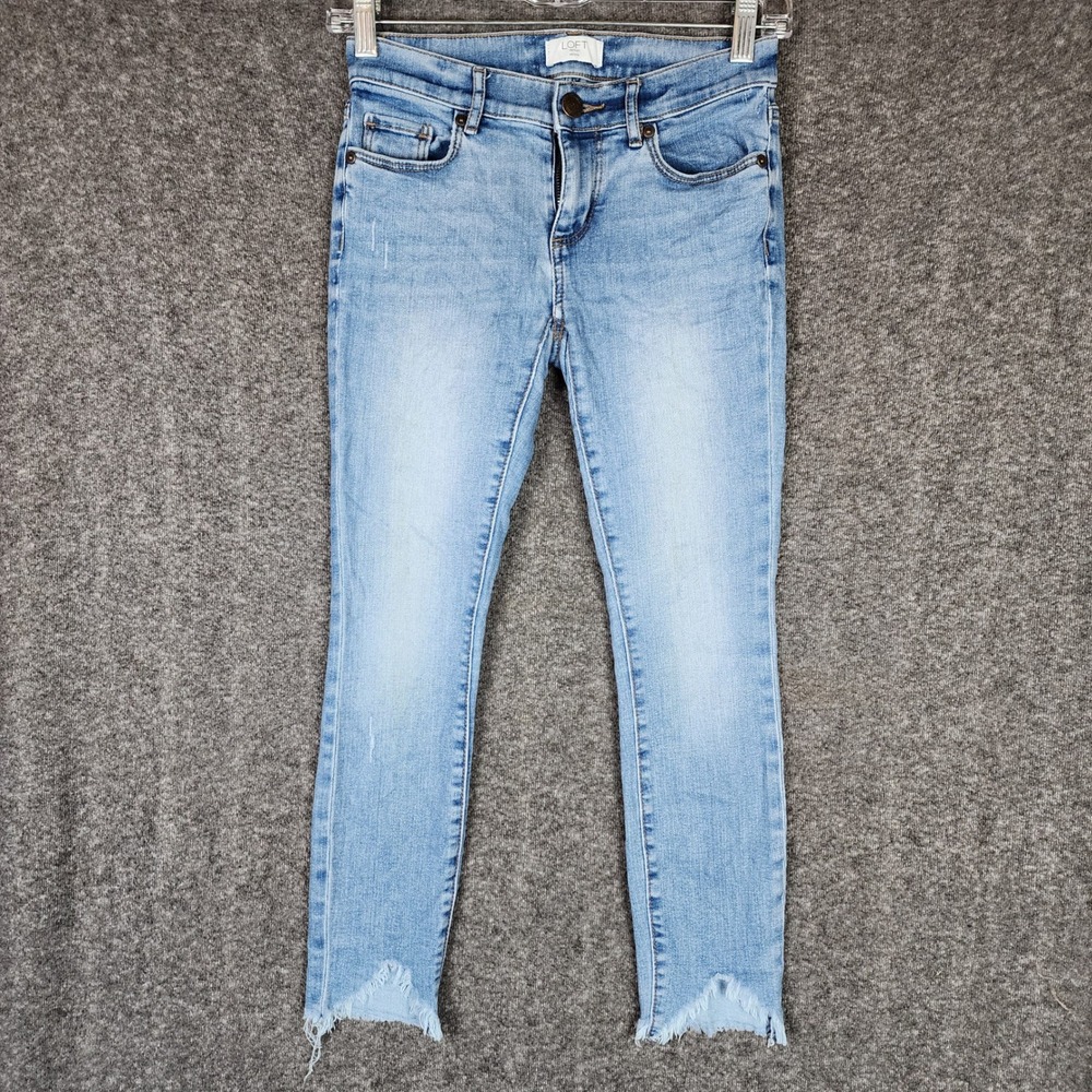 Loft Outlet Jeans Womens 00P Modern Skinny Light Blue Frayed Hem EUC
